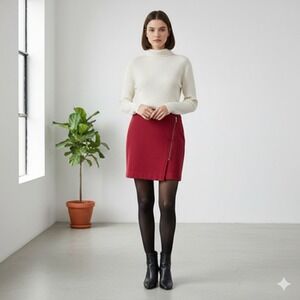 White House Black Market Skirt Womens 8 Red Zip Front Lined Pencil Stretch Mini